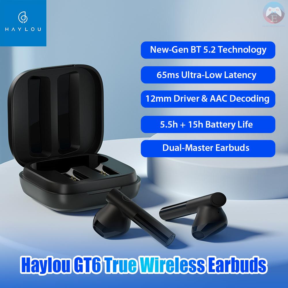 Ĕ  Haylou GT6 True Wireless Earbuds TWS Semi-in-ear BT 5.2 Headphones w/12mm Driver &amp; AAC Decoding/5.5h+15h Battery Life/Dual-Master HD Stereo Earphones for Gaming/Sports/Music Compatible with iOS Android