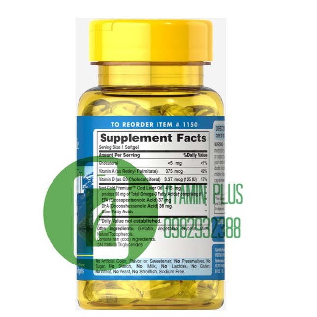 Dầu gan cá tuyết Cod Liver Oil giúp sáng mắt Puritan's Pride  100 viên | BigBuy360 - bigbuy360.vn