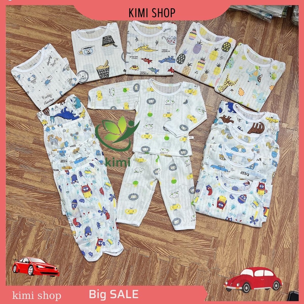 Bộ cotton giấy dài tay cho bé sơ sinh 3-15kg cúc vai hàng loại 1 KIMI-SHOP DT03