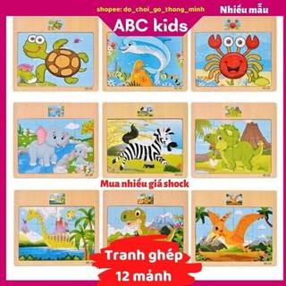 Đồ chơi xếp hình 💖FREESHIP💖 Tranh Xếp Hình 12 Miếng Ghép Bằng Gỗ nhiều Chủ Đề