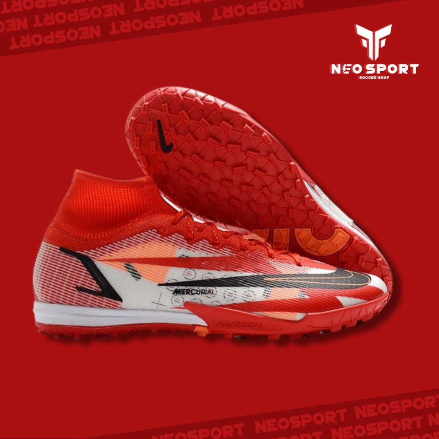 Giày Bóng Đá Cỏ Nhân Tạo Mercurial Superfly 8 Pro CR7 Academy cổ cao Đỏ Trắng TF