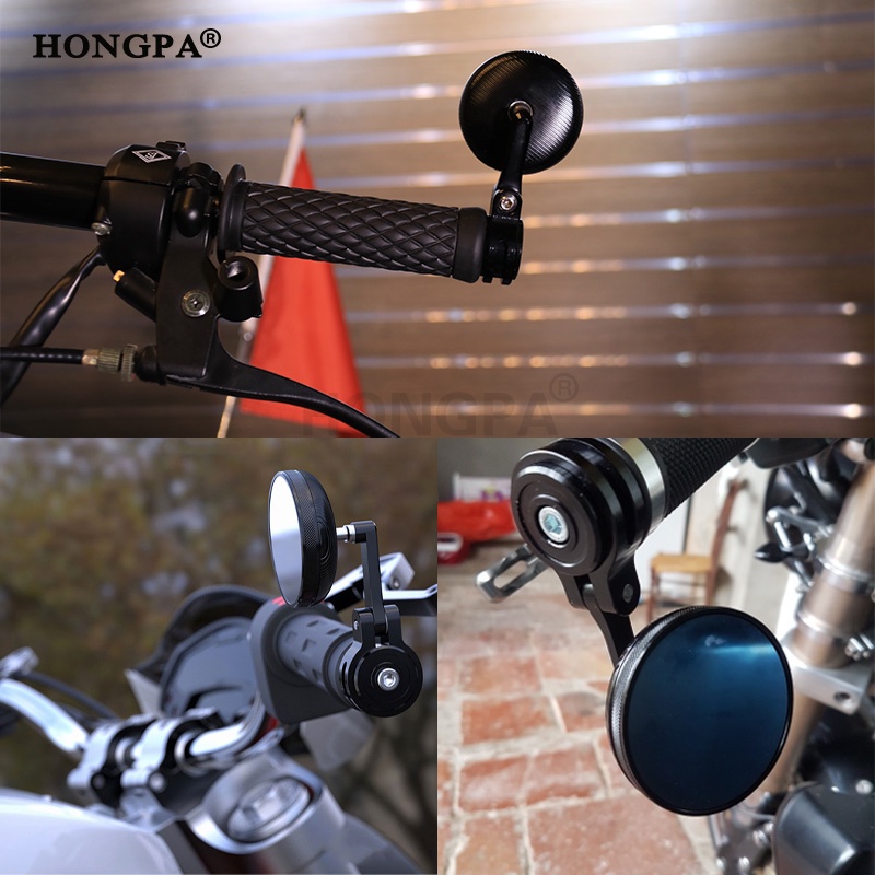 Tay lái chiếu hậu xe máy gương chiếu hậu retro round blue anti-glare mini cnc side mirror cho honda click xrm125 yamaha