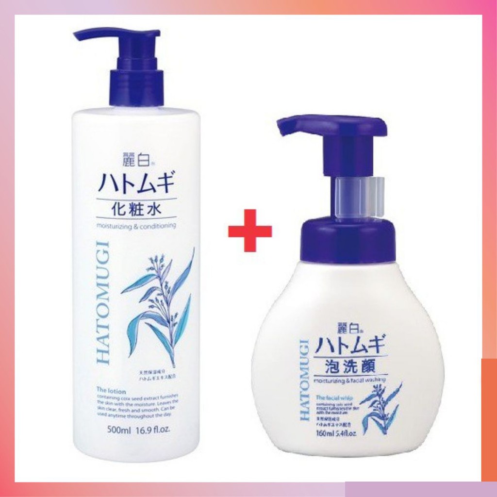 Combo Sữa Tắm Ý Dĩ Trắng Da 800ml Và Sữa Rửa Mặt Dưỡng Ẩm Làm Mềm Da 160ml HATOMUGI Facial Whip