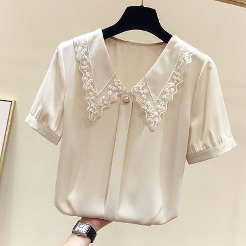 Áo Sơ Mi Chiffon Mỏng Dáng Rộng Tay Cộc Cổ Búp Bê Phong Cách Phương Tây Thời Trang Mùa Hè 2022 Dành Cho Nữ