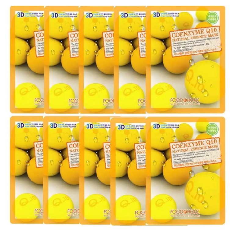 [CHÍNH HÃNG] Bộ 10 Gói Mặt Nạ Trẻ Hóa Da 3D Foodaholic Coenzyme Q10 Natural Essence Mask 23ml x10