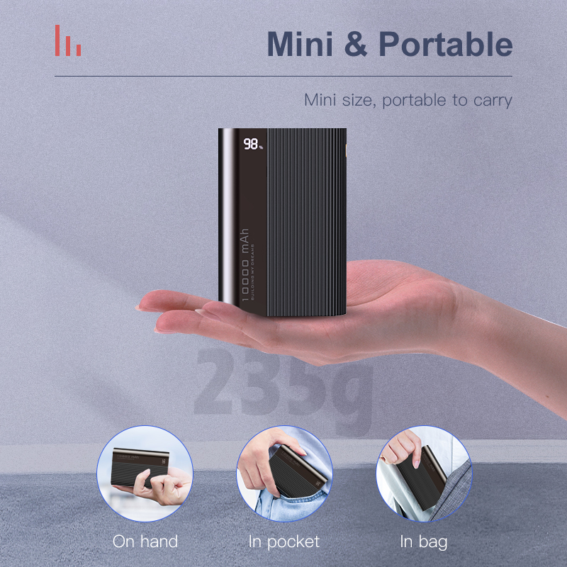 Sạc Dự Phòng KUULAA KL-YD09 Sạc Nhanh 18W Mini Có Màn Hình Hiển Thị Kỹ Thuật Số Cho Samsung Xiaomi Huawei 10000mah