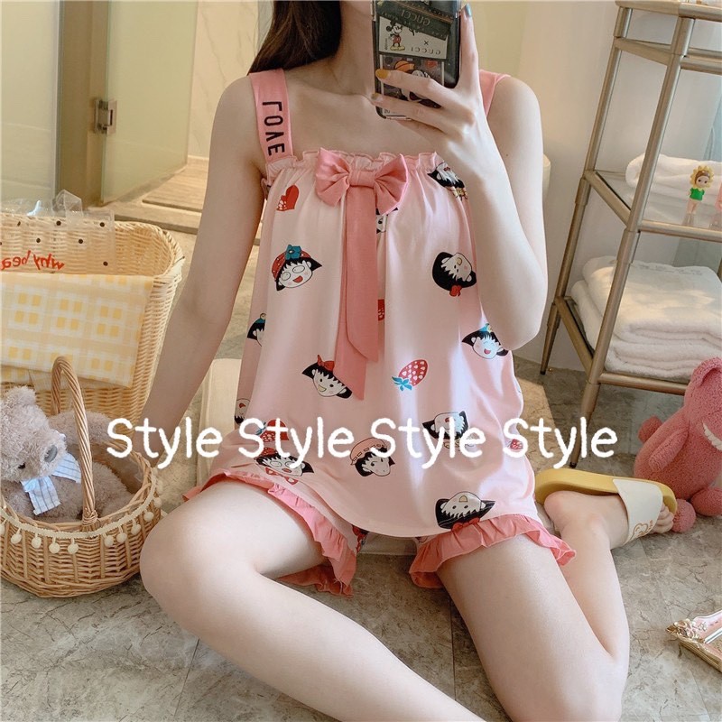 Đồ bộ ngủ bầu 2 dây chất cotton cao cấp họa tiết ngộ nghĩnh BC11