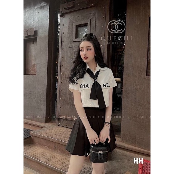 Áo sơ mi croptop phối cà vạt ALOHASHOP91