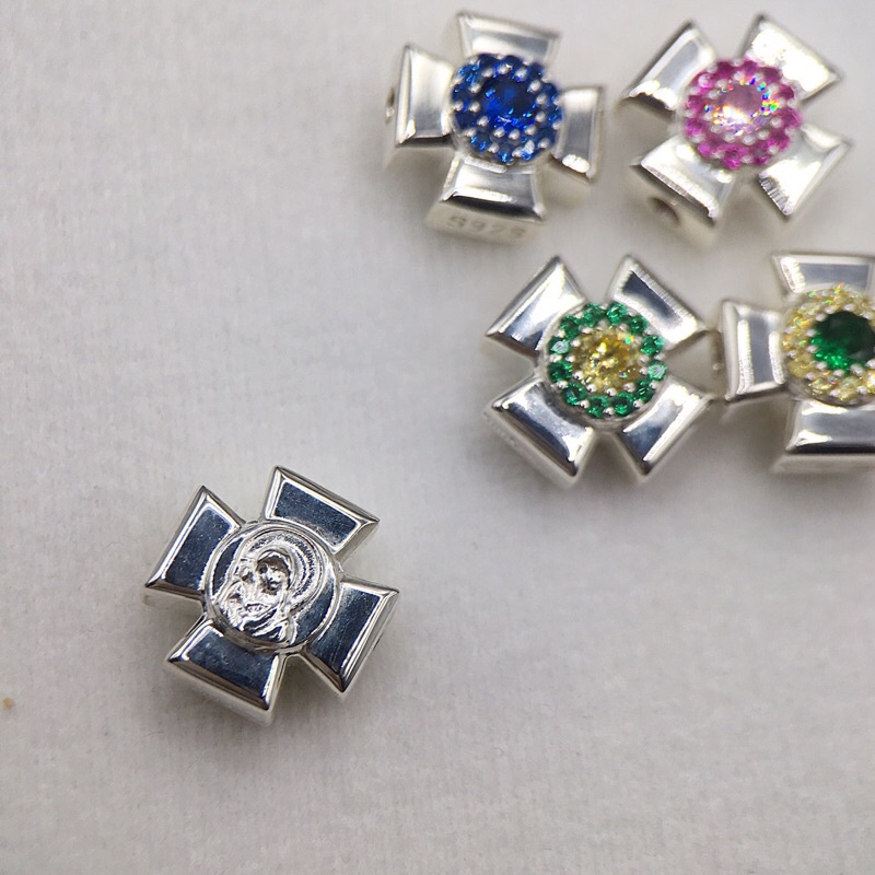 Chuỗi Mân Côi mặt Charm Thánh Giá viền đá Topaz Đức Mẹ bạc S925 trang sức KimKimRosa Jewelry silver Rosary bracelet