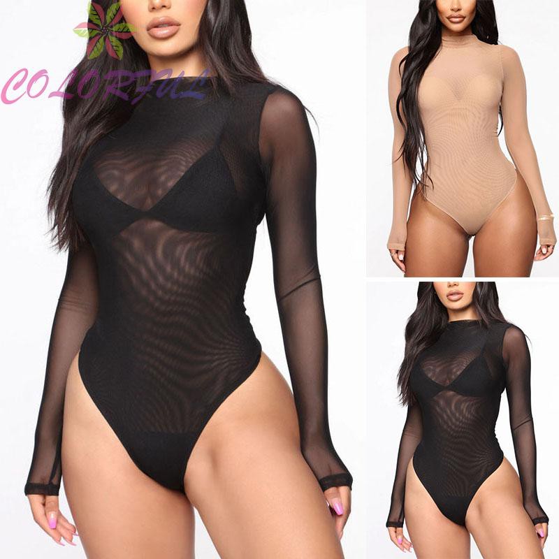 Bodysuit Dài Tay Xuyên Thấu Gợi Cảm Cho Nữ