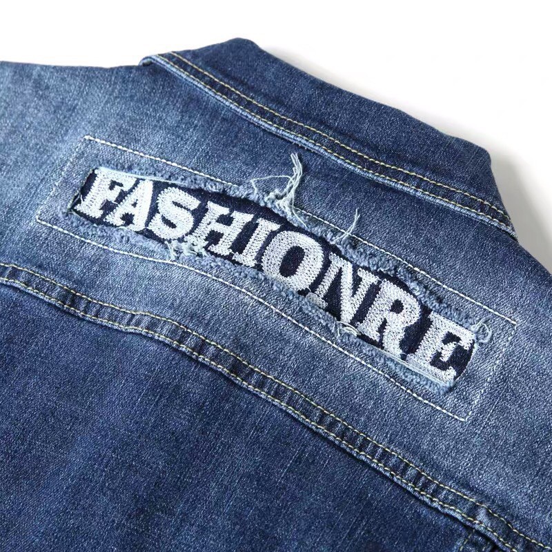 Áo Khoác Jean Nam - Aó Bò Nam Màu Xanh Phối Thêu Chữ Có Cổ Siêu Bền Đẹp DR79 | BigBuy360 - bigbuy360.vn