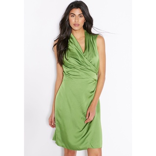 [NGUYÊN TAG] Váy satin Mango dạng wrap/vạt chéo không tay màu táo xanh nguyên tag/mác size XS