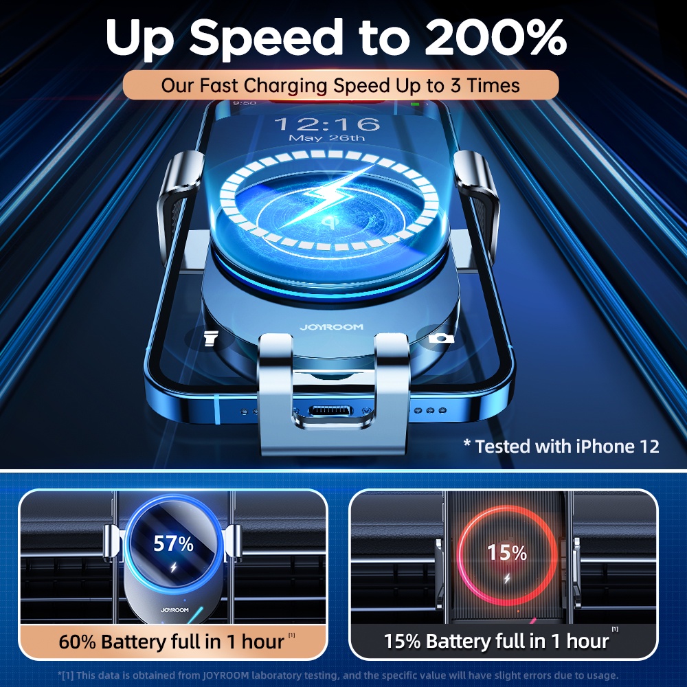 Joyroom Bộ sạc không dây 15W cho ô tô Giá đỡ điện thoại trên ô tô gắn lỗ thông minh Bộ sạc không dây nhanh hồng ngoại thông minh cho iPhone Xiaomi Samsng OPPO VIVO