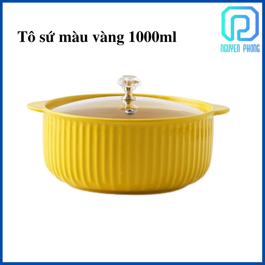 Tô sứ ăn mì size lớn 1000ML, bát nồi gốm sứ có nắp, nồi ăn cháo, phở có nắp và tay cầm tiện lợi, món quà tặng xinh xắn