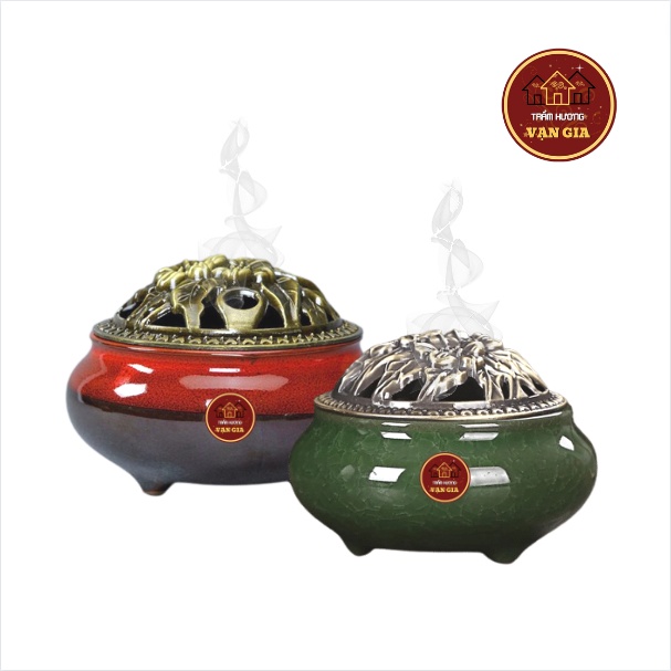 Lư Đốt Xông Trầm Hương Sứ Kèm Tấm Chống Cháy Thắp Được Nhang Nụ, Bột xông, Nhang vòng - Trầm Vạn Gia - LUSU