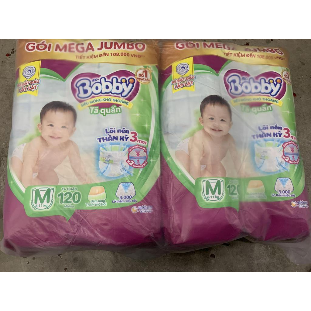 Combo 2 Tã quần Bobby Lõi nén Mega Jumbo M120 (Không tặng miếng)