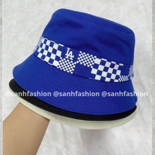 Mũ bucket vành tròn trơn đai caro in MIB LA Nón tai bèo chất vải dệt cao cấp thời trang form unisex nam nữ_SÀNH FASHION