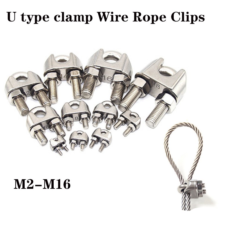 Bộ Kẹp Dây Cáp Hình Chữ U Bằng Thép Không Gỉ 304 M2 / 3 / 4 / 5 / 6 / 8 / 10 / 12 / 14mm