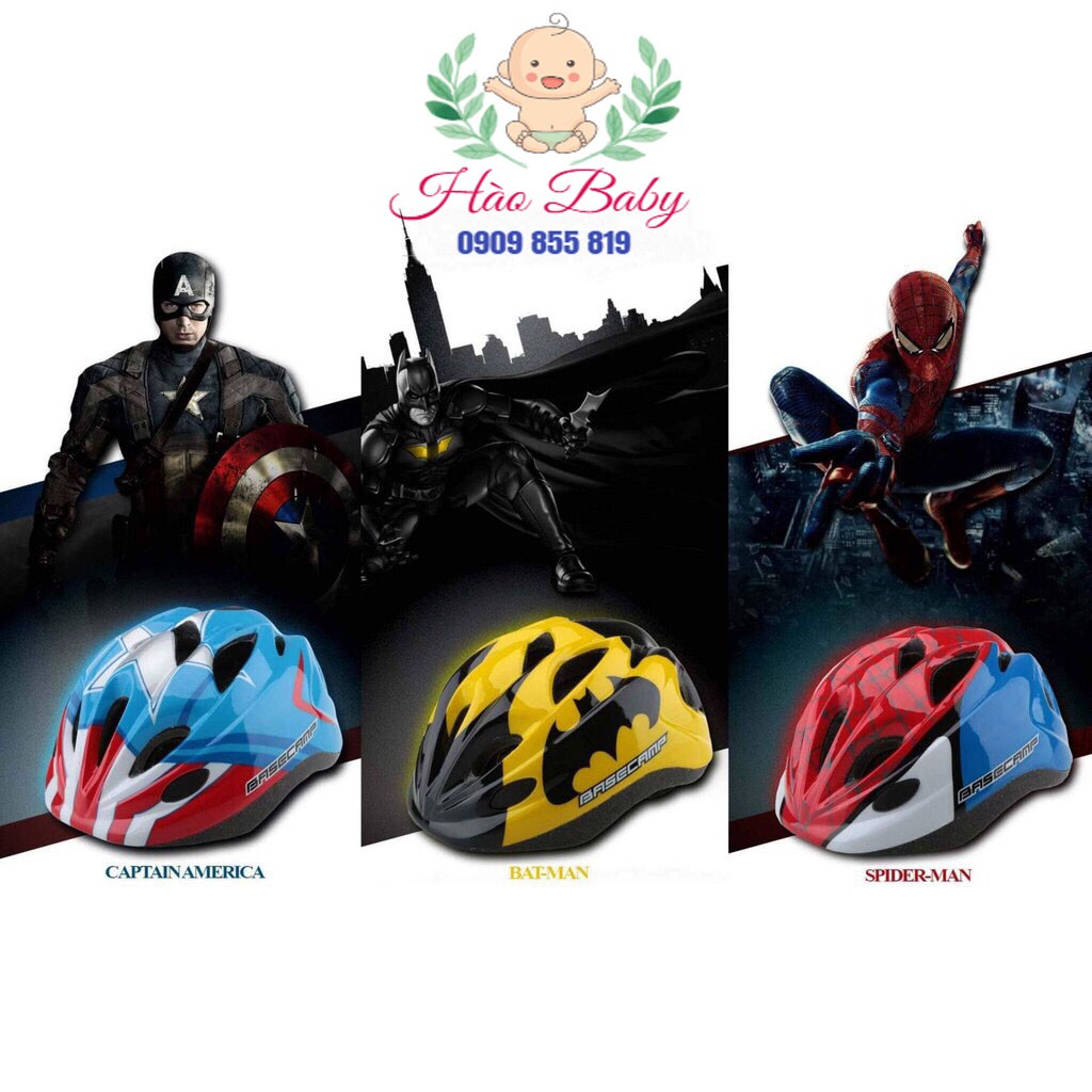 Mũ, Nón Bảo Hiểm Basecamp mẫu Spiderman, Batman, CaptianAmerica