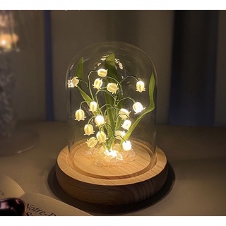 Đèn LED ngủ để bàn hình hoa linh lan trong lồng kính decor phòng siêu đỉnh - Quà tặng sinh nhật ý nghĩa