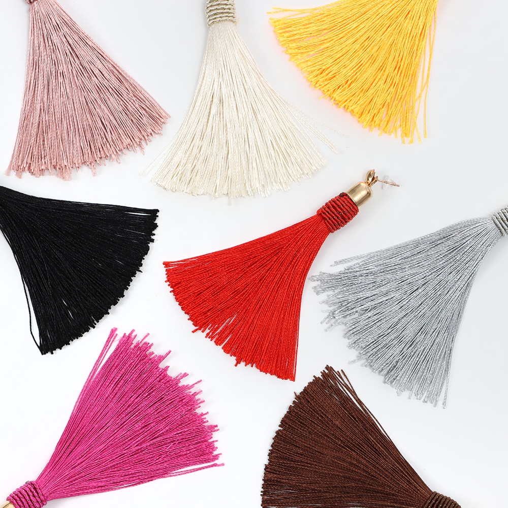 Khuyên tai dài tua rua phối vải lụa nhiều màu sắc phong cách bohemian thời trang cổ điển cho nữ