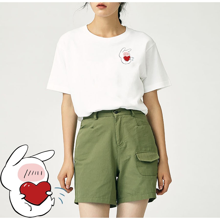[Hàng Xịn, Gía Tốt] Áo Phông Thun Nam Nữ Tay Ngắn Hình Icon Thỏ Ôm Trái Tim Nhiều Màu - Unisex - Cotton - Mã AT030