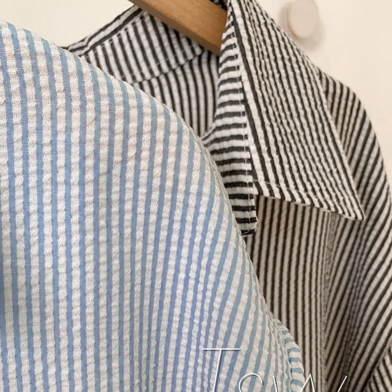 Đầm/Váy sơ mi kẻ sọc dáng dài chất xốp