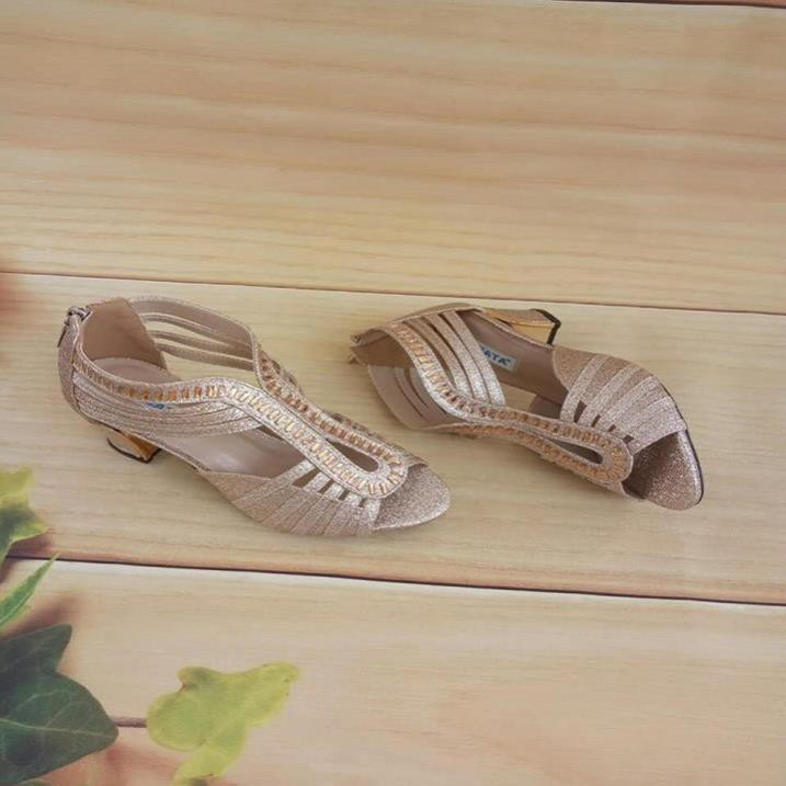 Giày sandal nữ cao gót đế cao 5 phân hàng hiệu rosata màu vàng ro172 -h91