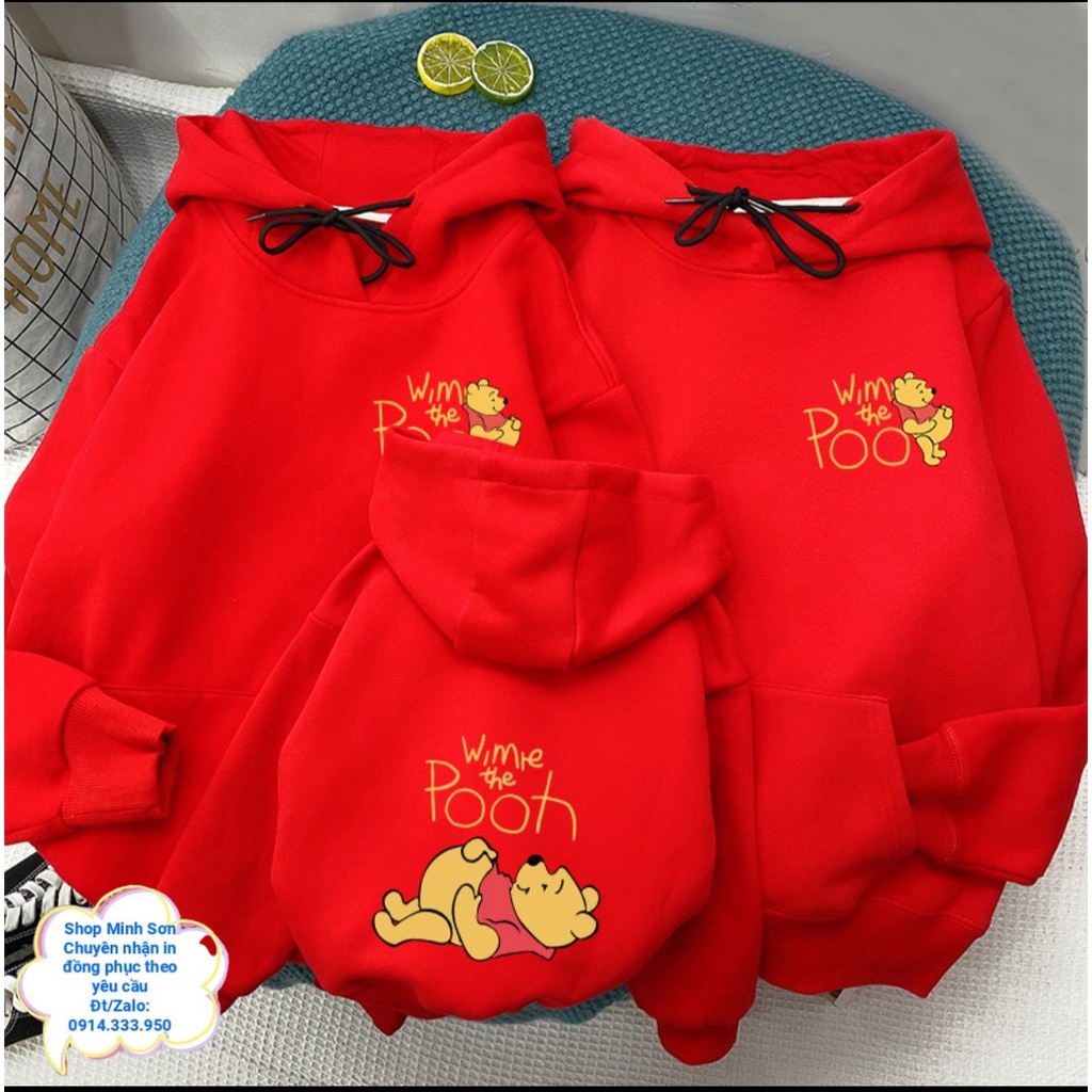 VIDEO ÁO NỈ HOODIE, NỈ MŨ GIA ĐÌNH GẤU POOH, ÁO ĐÔI  LOẠI 1 ĐỦ MÀU ĐỦ SIZE