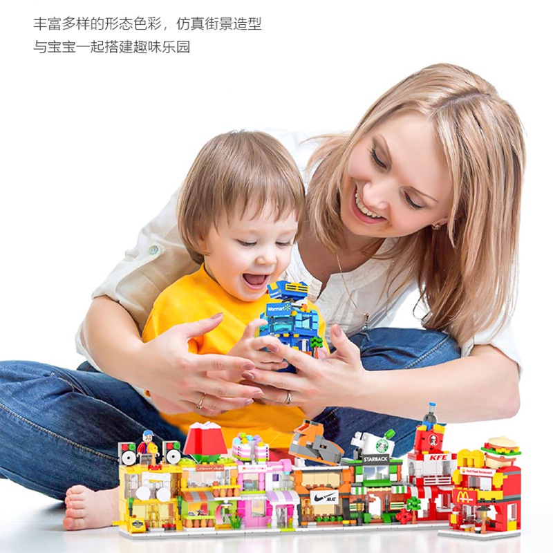 Bộ Mô Hình Lắp Ráp Lego Mini Cửa Hàng Quán Cà Phê Siêu Thị Độc Đáo