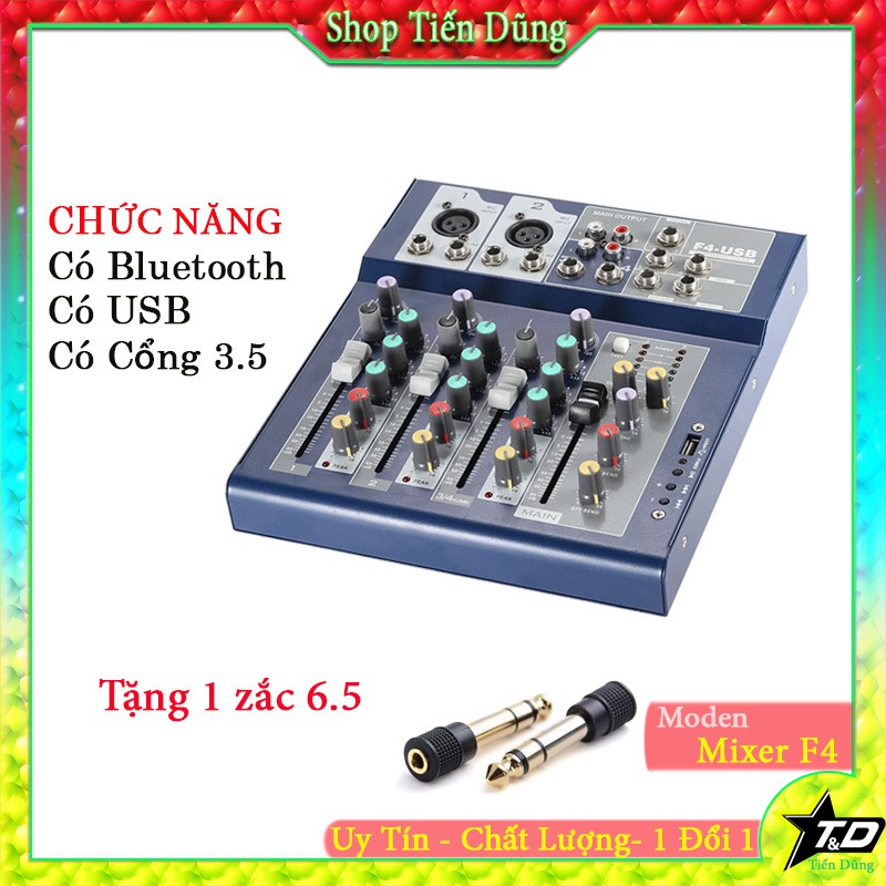 [Mã ELHACE giảm 4% đơn 300K] BỘ CHỘN ÂM THANH MIXER F4 USB CÓ BLUETOOTH TẶNG ZẮC 6.5