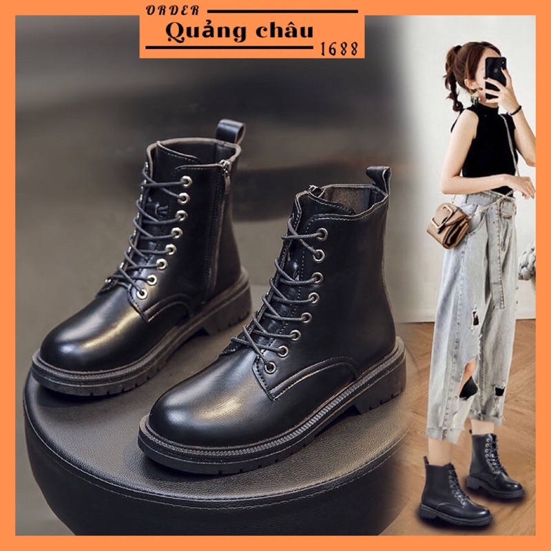 Bốt Da Cao Cổ Buộc Dây Có khoá