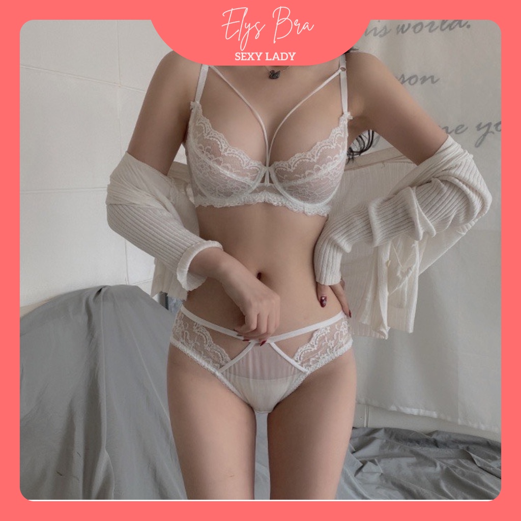 Bộ đồ lót có gọng không mút sexy quyến rũ ren mềm cao cấp nâng ngực_Charm nơ mỏng dây chéo