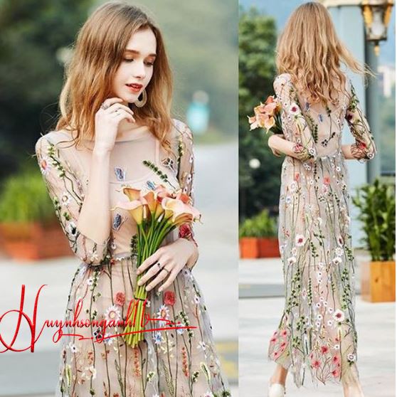 Váy dạ hội ren thêu hoa cao cấp