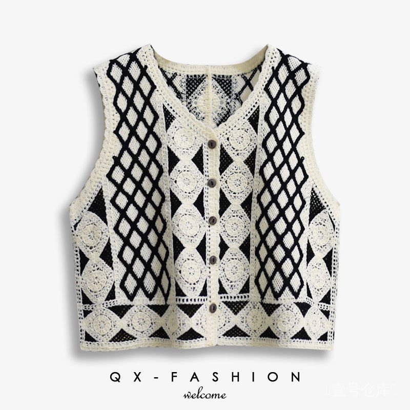 Áo Khoác Cardigan Ngắn Dệt Kim Không Tay Thêu Họa Tiết Rỗng Phong Cách Nhật Bản Cổ Điển Dành Cho Nữ 2021 shaohuai484.my11.30