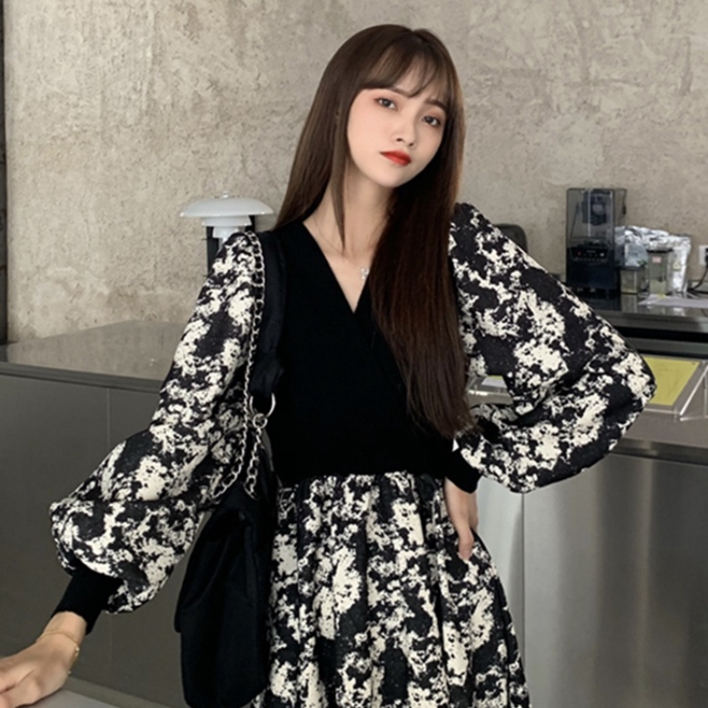 Đầm Hoa Eo Cao Phong Cách Retro Hàn Quốc Mới Cho Nữ