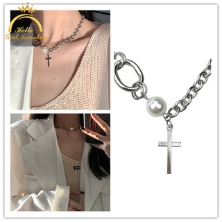 [Mã FASHIONT4FA2 giảm 10K đơn 50K] Vintage Criss Cross Pearl Pendant Necklace Jewellry Fit Womens Fashion Sweater Chain Asymmetric Necklaces