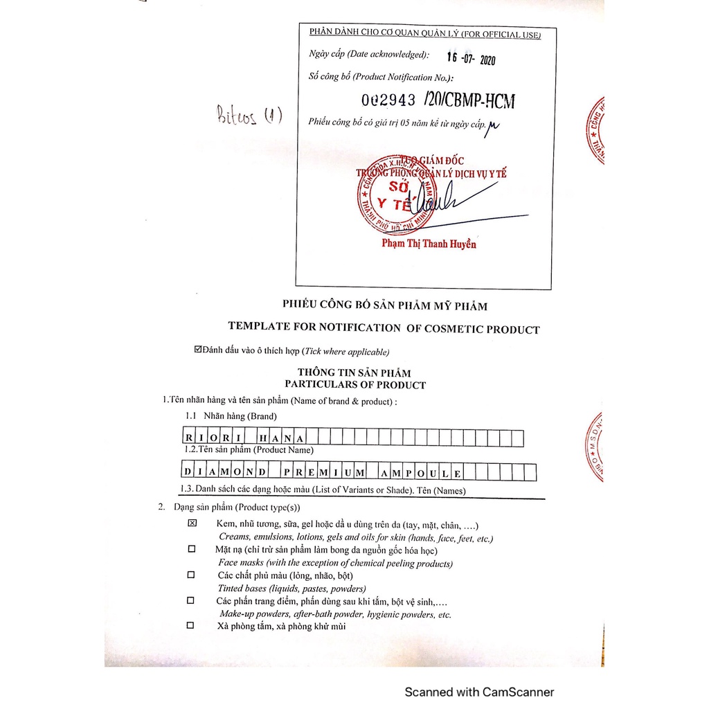 Tinh Chất Dưỡng Trắng Da RIORI HANA - DIAMOND PREMIUM AMPOULE 30ml