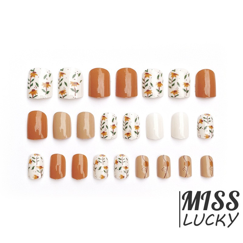 [Hàng mới về] Bộ 24 móng tay giả ngắn đầu tròn che phủ toàn diện dùng để trang trí móng