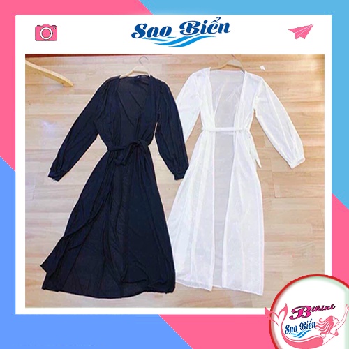 Áo choàng mặc đi biển cho nữ che nắng sang trọng hai màu trắng, đen