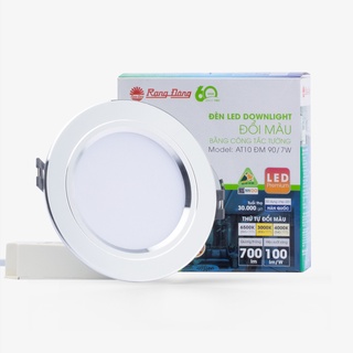 Đèn LED âm trần downlight đổi màu 7W viền bạc Model AT10 ĐM 90 7W