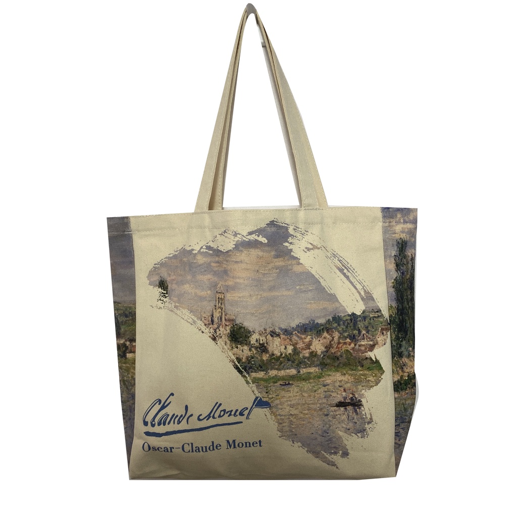 Túi Tote Vải Canvas Cỡ Lớn Họa Tiết Tranh Sơn Dầu Dễ Thương