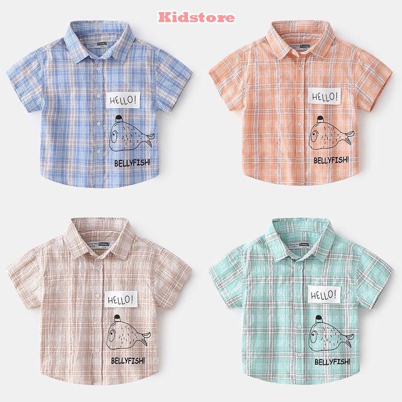 Áo Sơ Mi Cộc Tay Kẻ Caro Bé trai Mặc Mùa Hè bảng Size 7-25kg
