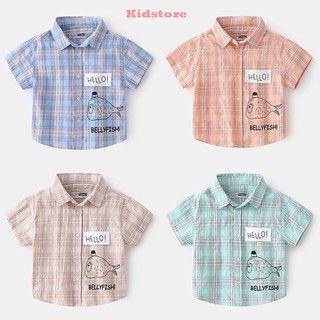 Áo Sơ Mi Cộc Tay Kẻ Caro Bé trai Mặc Mùa Hè bảng Size 7-25kg