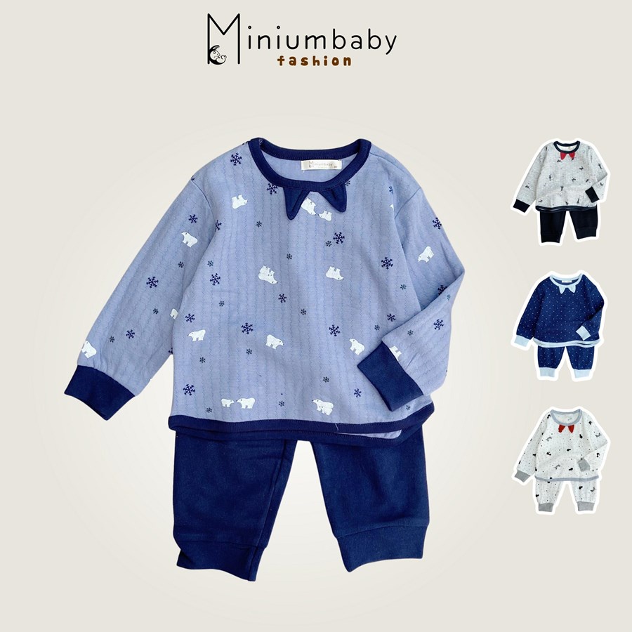 Bộ quần áo trẻ em MiniumBaby cotton 2 lớp, họa tiết tai mèo cho bé trai, bé gái - SB1083
