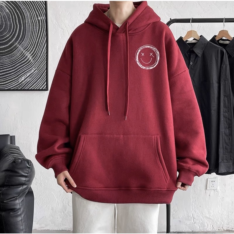 Áo Hoodie Nỉ Bông Tay Dài Unisex Hình In Logo Mặt Cười