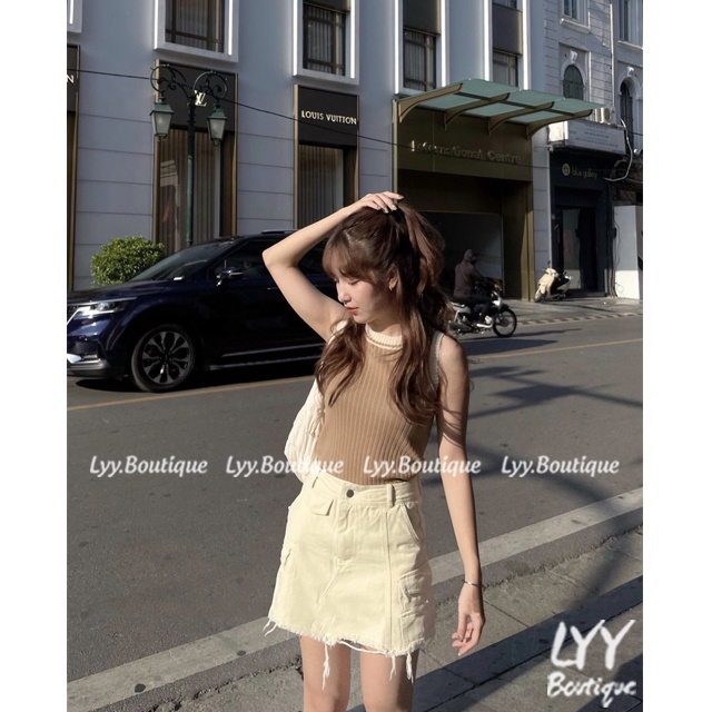 Áo ba lỗ len tăm vân dọc viền cổ style Ulzzang, Áo tanktop sát nách hàng Quảng Châu LYY BOUTIQUE