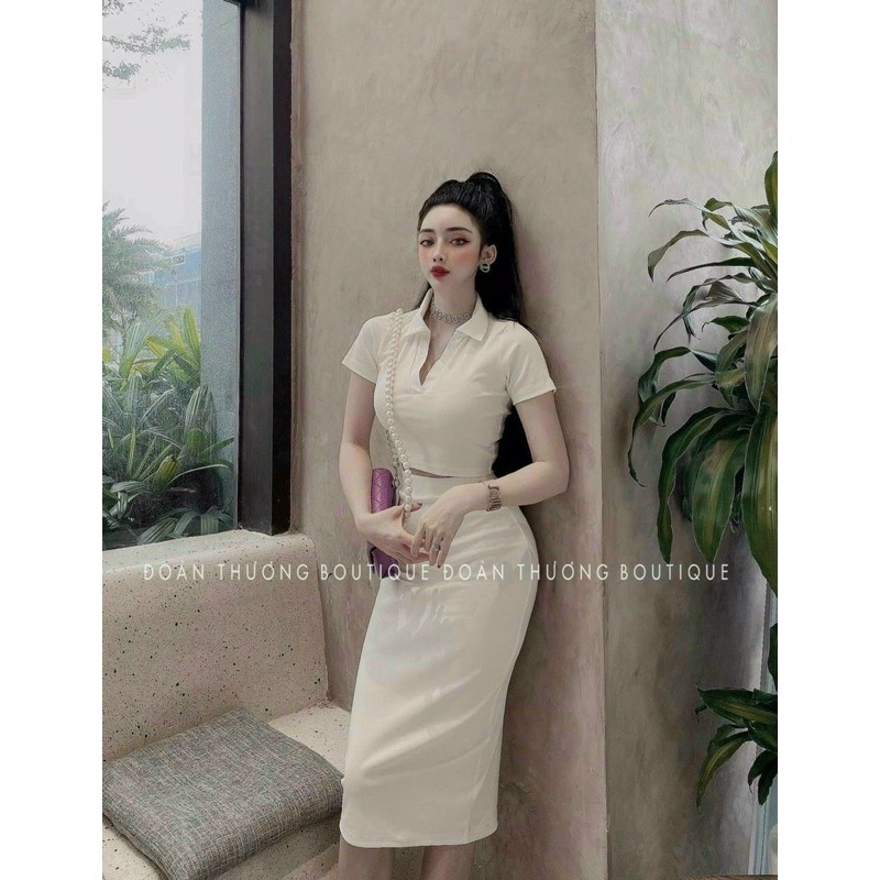 Set Váy Nữ Áo Croptop Mẫu Trơn Tay Dài Ôm Body Siêu Tôn Dáng - Hàng Có Sẵn