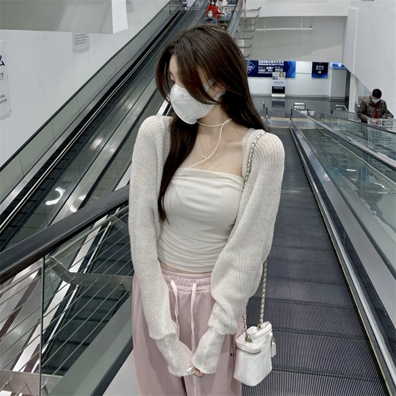 Áo cardigan len mỏng lưới nữ Quảng Châu cao cấp màu trắng hồng xanh phong cách Hàn Quốc mới nhất 2022 Kozoda AC27