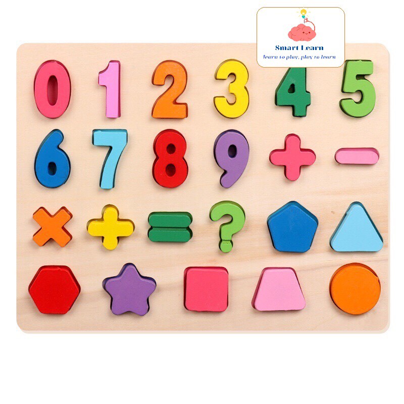 Đồ chơi gỗ - Bảng số và hình học nổi dạy toán cho bé